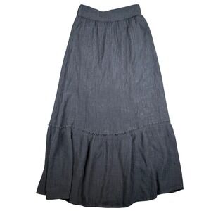 Gray Crinkle Gauze Tiered Maxi Skirt Medium Elastic Waist Fairy Grunge Lagenlook